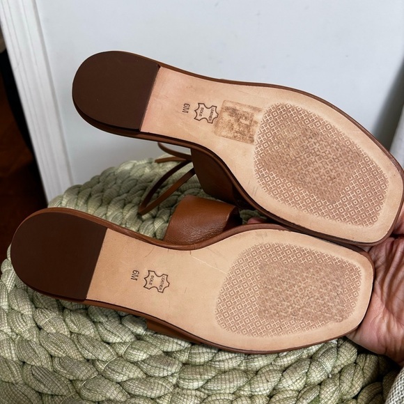 NWOB Tory Burch Gemini Link Lace Up Wrap Flat Royal Tan/Gold Leather Sandals - Picture 11 of 12